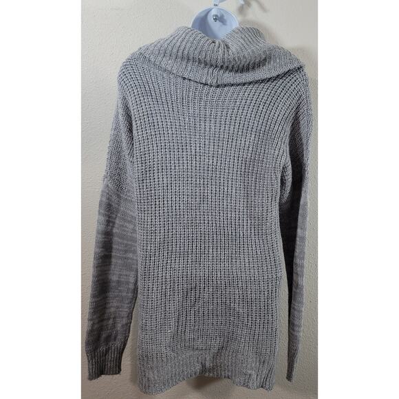Planet Gold Gray Waffle Knit Drawstring Cowl Neck Sweater Large Lightweight Soft - Picture 3 of 5
